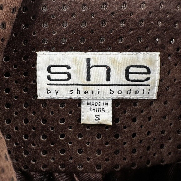 Sheri Bodell Suede Jacket Womens SMALL Brown Eyelet Artsy Zip Up Leather Coat - Picture 12 of 15